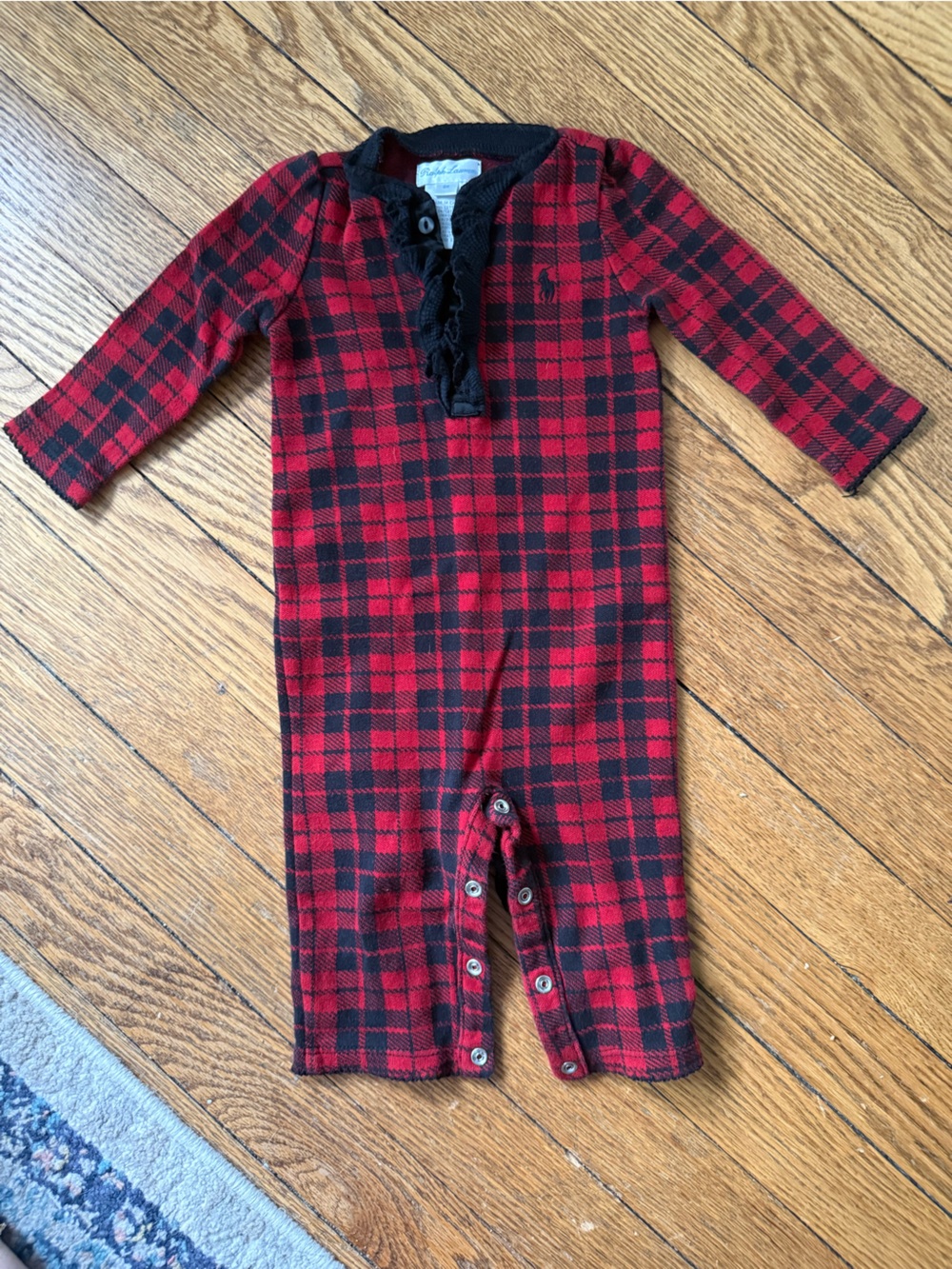 Ralph Lauren Red and Black Plaid Baby One-Piece - Size 6 Months
